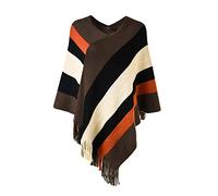 Ferand - Pullover Poncho Maglione da Donna con Frangia - Lavorato a Maglia, Mantella, Righe Grandi, Coprispalle Elegante - Taglia Unica - Marrone e Beige - Marrone Nero