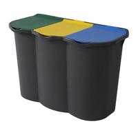 FERCASASHOP Contenitore Pattumiera per Raccolta Differenziata, 80 Litri, Giallo-Blu-Verde, 3 Scomparti Separati, per Plastica Carta Vetro, Uso Domestico