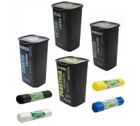 FercasaShop® Set 4 Pattumiere Raccolta Differenziata 50 Lt Coperchio- Secchi, Bidoni, da Interno, da Esterno, Cucina, Carta, Plastica, Vetro, Misto - In Omaggio 40 Sacchetti 70x110cm