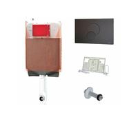 FERCOLOR® Cassetta Incasso WC Kariba Kit Completo di Scarico a Muro con Placca due Pulsanti Alta Qualità (Cassetta con Placca Nera)