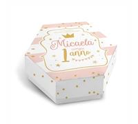 FERDINANDO FAMA' 12 Pezzi scatoline portaconfetti Compleanno, scatoline Il Mio Primo Compleanno, Personalizzate con Nome, n. 12 pz (Principessa Rosa Cipria e Oro Personalizzato)