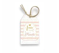 FERDINANDO FAMA' Bigliettino Bomboniera Tag 50 Pezzi Compleanno Personalizzato (Principessa Rosa Cipria e Oro)