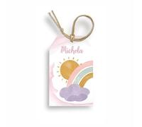 FERDINANDO FAMA' Bigliettino Bomboniera Tag 50 Pezzi Nascita e Battesimo Personalizzato (Arcobaleno Bambina)