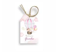 FERDINANDO FAMA' Bigliettino Bomboniera Tag 50 Pezzi Nascita e Battesimo Personalizzato (Mongolfiera Bambina)