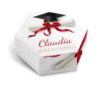 FERDINANDO FAMA' FAMÀ - Scatoline Portaconfetti per Laurea Esagonali Cappello e Pergamena 2 - Bomboniera Personalizzabile in Cartoncino Pregiato - 24 Scatoline