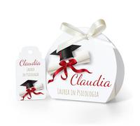 FERDINANDO FAMA' FAMÀ - Scatoline Portaconfetti per Laurea Semicerchio Cappello e Pergamena 2 - Bomboniera Personalizzabile in Cartoncino Pregiato - 24 Scatoline + 24 Tag