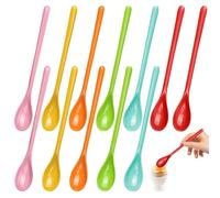 Ferenando 12 Pezzi 18.5cm Cucchiaini Lunghi in Plastica Colorata, Cucchiaini da Caffè Plastica Riutilizzabili, Cucchiaino Lungo per Gelato, Dessert, Yogurt, Tè e Cocktail(Pulizia Lavastoviglie)