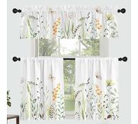 Fereyis Tende con foglie floreali per cucina e bagno, con tasca per asta, con tasca per asta, 3 pezzi, tende stampate con piante, 137,2 x 45,7 cm + 68,6 x 91,4 cm x 2 cm