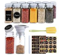 Ferghana 12Pcs Barattoli Spezie, Contenitori Spezie,120ml Barattoli Cucina, Barattoli Spezie per Cucina, Trasparente Vasetti, Barattoli Portaspezie Con Pennarello Imbuto Spazzola per Pulizia Etichetta