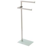 PIANTANA PORTA ASCIUGAMANI BAGNO DOPPIA ACCIAIO BASE VETRO BIANCA 20x28xh.86,5cm