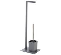 PIANTANA PORTA ROTOLO E SCOPINO BAGNO BASE VETRO FULL GRIGIO 22x18xh.70,5 cm