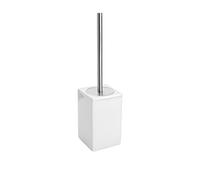 Portascopino WC Bianco In Ceramica Bianca Lucida E Manico Acciaio Inox Cuba