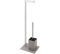 PIANTANA PORTA ROTOLO E SCOPINO BAGNO ACCIAIO BASE VETRO TORTORA 22x18xh.70,5 cm