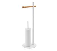 PIANTANA PORTA ROTOLO E SCOPINO BAGNO IN BAMBOO E ACCIAIO BIANCO Ø22xh.67 cm