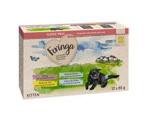 Feringa Classic Meat Menù Kitten Buste 24 x 85 g - Mix 1: Tacchino, Pollo & Vitello, Coniglio & Pollo, Salmone & Pollo