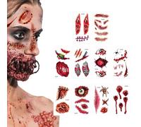 Ferite di adesivi di Halloween, adesivo temporaneo per il viso - Divertente decalcomania per trucco temporaneo creativo,10 adesivi per facce buffe di Halloween, adesivi per faccia horror con cicatrici