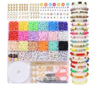 Ferizzia 1 Pezzi Kit Perline per Braccialetti, 24 Colori 6mm Kit Perline di Argilla Polimerica, con Lettere, Faccina Sorridente, Idea Regalo Fai Da Te, per Bambini e Adulti per Fare Gioielli