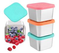 Ferizzia 3 Pezzi Piccoli Contenitori per Condimenti in Acciaio Inox, 180 ml Alimenti in Acciaio Coperchi in Silicone, Contenitori Piccoli per Alimenti in Acciaios Inox, per Salsa, Condimenti