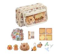 Ferizzia 58 Pezzi Kit Capibara Cancelleria, Astuccio Capybara di Grande Capacità con 9 Scomparti, Kawaii Astuccio Capibara, con Penna, Adesivo, Appunti, per Scuola, Ufficio, Studenti, Bambini