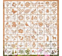 Ferizzia 64 Pezzi Piccoli Stencil per Dipingere, Stencil Template per Pittura Farfalla fiore Uccello, 7.6 x 7.6 cm Riutilizzabili Piante Modelli, per Dipinger, Legna, Scrapbooking, Home Decor