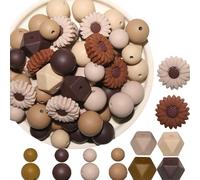 Ferizzia 64 Pezzi Set Perline in Silicone a Forma di Margherita, Perline in Silicone a Forma di Fiore Marrone, per Fai Da Te, Penne, Cordini, Gioielli, Bracciali, Portachiavi