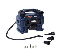 FERM Compressore Portatile a Batteria 20V con Batteria 2.0Ah e Caricabatterie - Compressore e Soffiatore 2-in-1, 160 PSI (11 Bar), 5 Adattatori, Luce LED