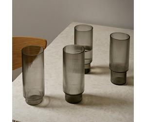 ferm LIVING fermING Bicchiere Longdrink Ripple, grigio, 300 ml, vetro, set da 4 ferm LIVING