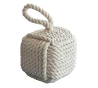 Ferma Porta in Corda Bianca 16x16x25 cm - Forma Cubo, Fermaporte Decorativo Stile Nautico, Robusto per Interni ed Esterni, Tessuto Elegante con Manico