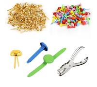 Fermacampioni Piccoli, Mini Brad Fermacampioni, Tondo Puntine Colorate, Ferma Campione Metallo, Multicolori Fermacapsule, Mini Fermi Metallo, Graffette Ufficio Colorate con Perforatrice Carta, 200 Pcs