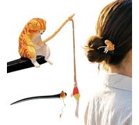 Fermacapelli A Per | Spillone In Legno Decorativo Gatto Che Pesca,Spilloni Cinesi Per Capelli | Per Donne Ragazze Adolescenti Banchetto Galateo Arte Del Tè Acconciature Viaggio Campeggio