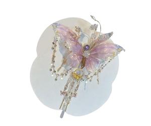 Fermacapelli Fiori | Fermaglio Per Capelli Orientale Con Brillantini - Elegante con Fiocco di Seta Rosa Tasselli Lucidi per Ragazze Donne Matrimonio Ballo Prom Festa