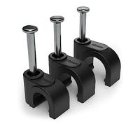 Fermacavi Neri Rotondi da 9mm, Confezione da 100 - per Un'Efficace Gestione Dei Cavi - Puntine per Cavi Elettrici/Ethernet a Parete, Fermagli a Chiodo per Cavi Telefonici E Televisivi