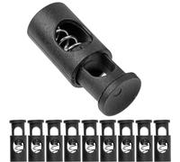 Fermacorda, 1 foro, 10 pezzi, nero, per cordoni fino a Ø 6 mm, giacca con clip a nastro, abbigliamento, zaino, fermacorda in gomma, lacci a sgancio rapido, guida per cordoni, fermacorda Tanka