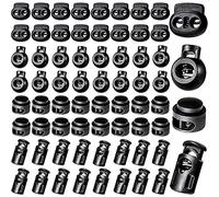 Fermacorda a Molla in Plastica 80 Pezzi Finecorsa a Molla Toggle Slider per Coulisse Zaino Forniture Artigianali, 40 a Doppio Foro, 40 a Foro Singolo(Nero)