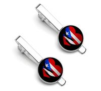 Fermacravatta a forma di cuore con bandiera di Porto Rico per uomo, fermacravatta rotondo e gemelli, set per accessori di abbigliamento di lusso, 2 pezzi - A0B1