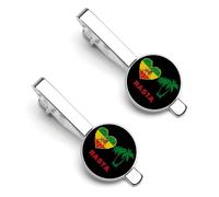 Fermacravatta a forma di cuore con bandiera rastafariana I Love Rasta per uomo set di 2 fermacravatta per matrimonio, anniversario, affari, laurea