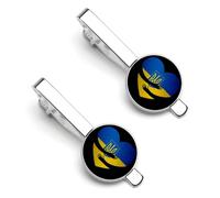 Fermacravatta a forma di cuore con bandiera ucraina per uomo, fermacravatta rotondo e gemelli, set per accessori di abbigliamento di lusso, 2 pezzi - A0B1
