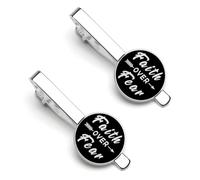 Fermacravatta a forma di freccia "Fede contro la paura" per uomo, fermacravatta rotondo e gemelli, set per accessori di abbigliamento di lusso, 2 pezzi