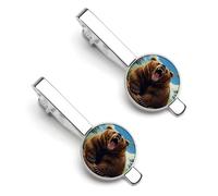 Fermacravatta a forma di orso bruno, set da 2 pezzi, accessori da uomo adatti per matrimoni, anniversari e affari.