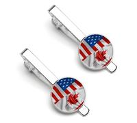 Fermacravatta a tema bandiera americana e bandiera canadese per uomo, fermacravatta rotondo e set di gemelli per accessori di abbigliamento di lusso, 2 pezzi, 1 pezzo e 4 pezzi