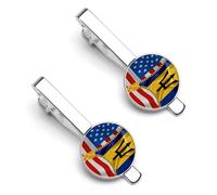 Fermacravatta a tema bandiera americana e bandiera delle Barbados per uomo, fermacravatta rotondo e gemelli per accessori di abbigliamento di lusso, 2 pezzi e 1 pezzo e 20 pezzi