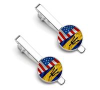 Fermacravatta a tema bandiera americana e bandiera delle Barbados per uomo, fermacravatta rotondo e set di gemelli per accessori di abbigliamento di lusso, 2 pezzi e 1 pezzo e 11 pezzi