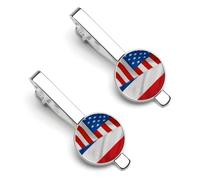Fermacravatta a tema bandiera americana e bandiera francese per uomo, fermacravatta rotondo e gemelli per accessori di abbigliamento di lusso, 2 pezzi, 1 pezzo e 4 pezzi