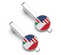Fermacravatta a tema bandiera americana e bandiera italiana per uomo, fermacravatta rotondo e set di gemelli per accessori di abbigliamento di lusso, 2 pezzi e 1 e 2 e 3 pezzi e 1 pezzo e 2 ...
