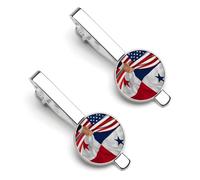 Fermacravatta a tema bandiera americana e bandiera panamense per uomo, fermacravatta rotondo e set di gemelli per accessori di abbigliamento di lusso, 2 pezzi e 1 e 4 pezzi