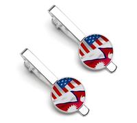 Fermacravatta a tema bandiera americana e nepalese per uomo, fermacravatta rotondo e gemelli per accessori di abbigliamento di lusso, 2 pezzi, 1 pezzo e 4 pezzi