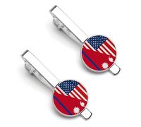 Fermacravatta a tema bandiera americana e nepalese per uomo, fermacravatta rotondo e gemelli per accessori di abbigliamento di lusso, 2 pezzi e 1 e 2 e 3 pezzi e 1 e 2 e 4 pezzi e 1 e 2 e 5 pezzi e 1