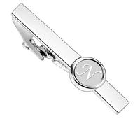 Fermacravatta argentato da uomo, stile classico, Gemelli & Fermacravatta Uomo con Iniziali Alfabeto Lettera A-Z Gemelli Fermacravatta personalizzato in acciaio inox Regalo per Sposi, Marito, Padre, N