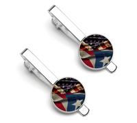 Fermacravatta combinato con bandiera degli Stati Uniti di Porto Rico per uomo, fermacravatta rotondo e gemelli per accessori di abbigliamento di lusso, 2 pezzi e 14 pezzi
