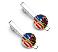 Fermacravatta con bandiera americana e bandiera del Maryland per uomo, fermacravatta rotondo e gemelli, set per accessori di abbigliamento di lusso, 2 pezzi e 1 pezzo e 20 pezzi